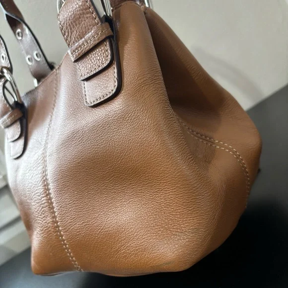 Tignanello Brown Leather Top Handle Satchel Purse Silver Hardware - Picture 4 of 11